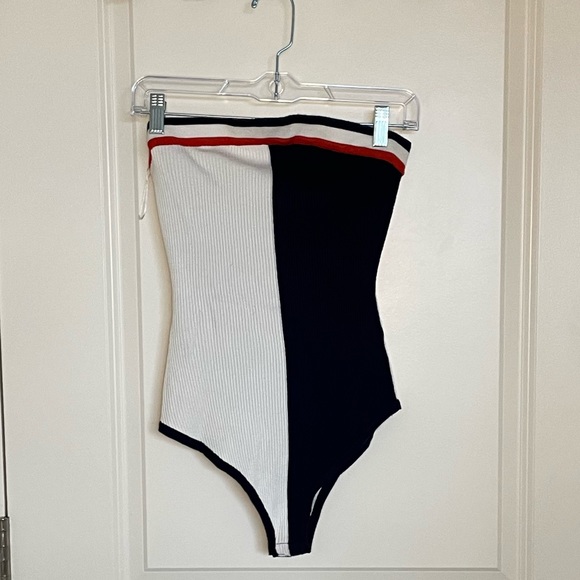 Navy blue & white Strapless Bodysuit - Picture 2 of 4